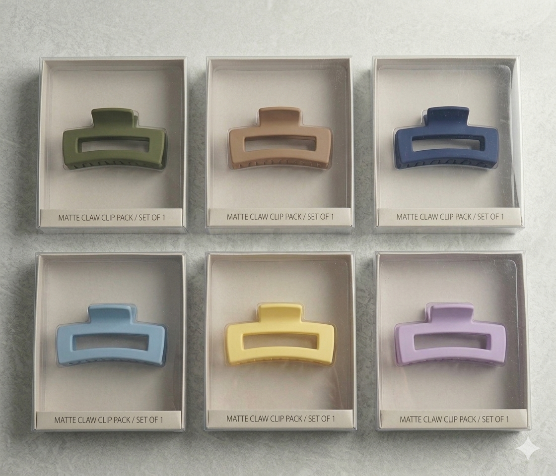 Matte Finish Rectangle Hair Claw Clip Set for Women | Multicolor Hair Accessories