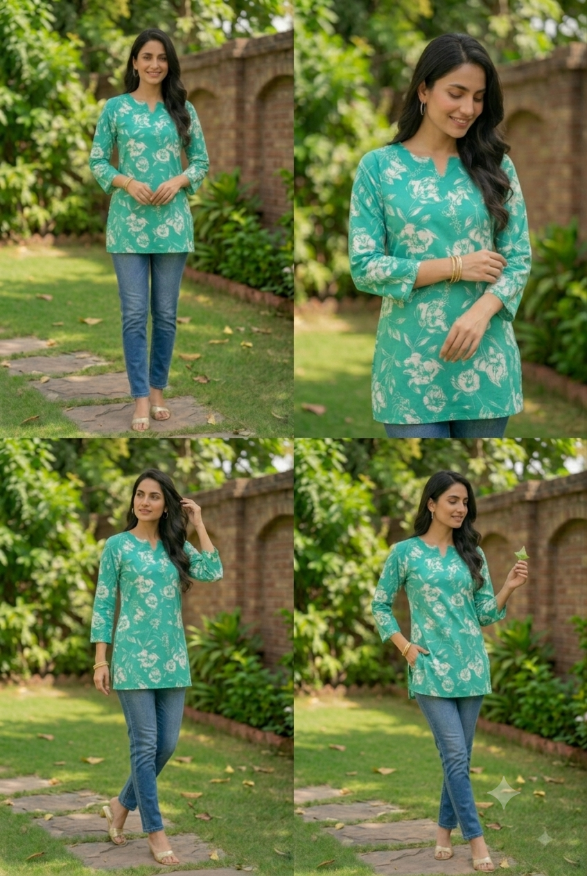 Mint Bloom Printed Cotton Top