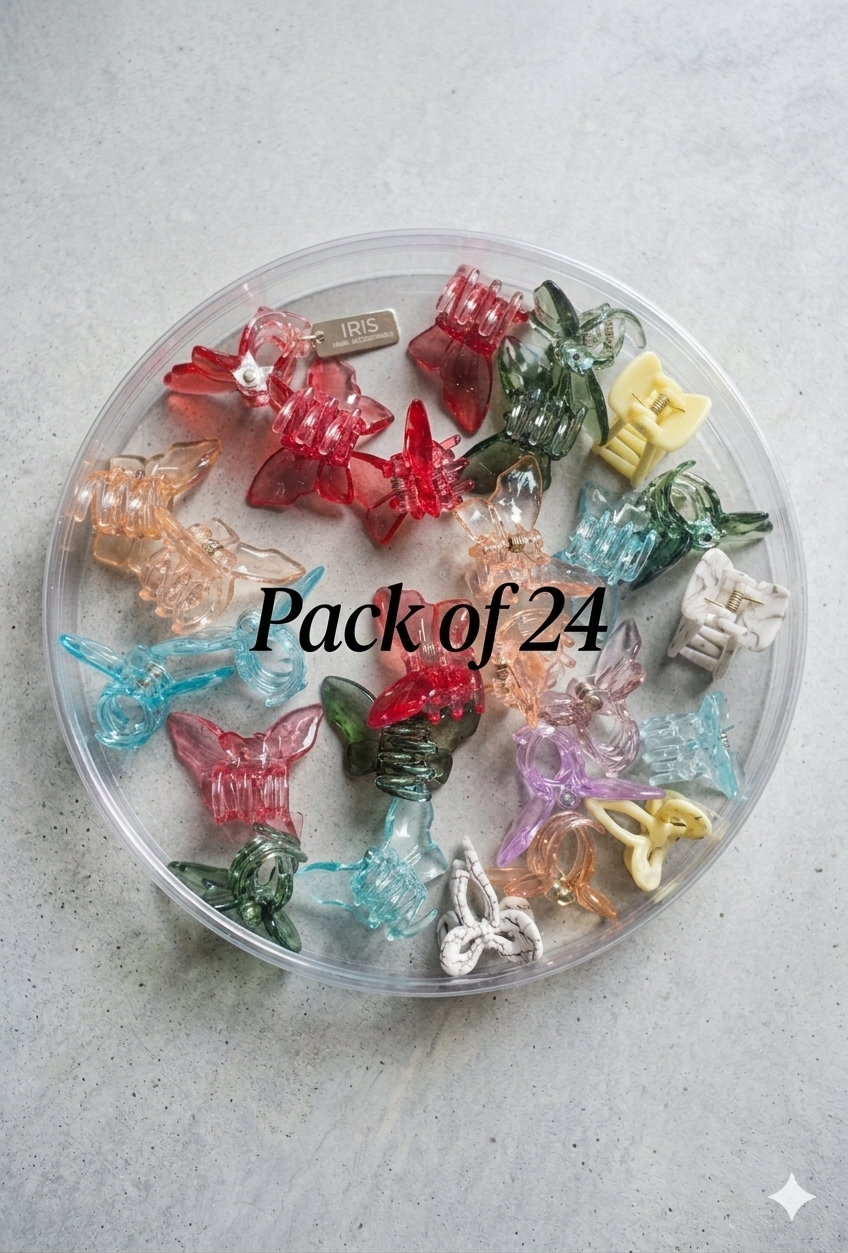 Butterfly Mini Hair Claw Clips Set – Pack of 24 (Multicolor)