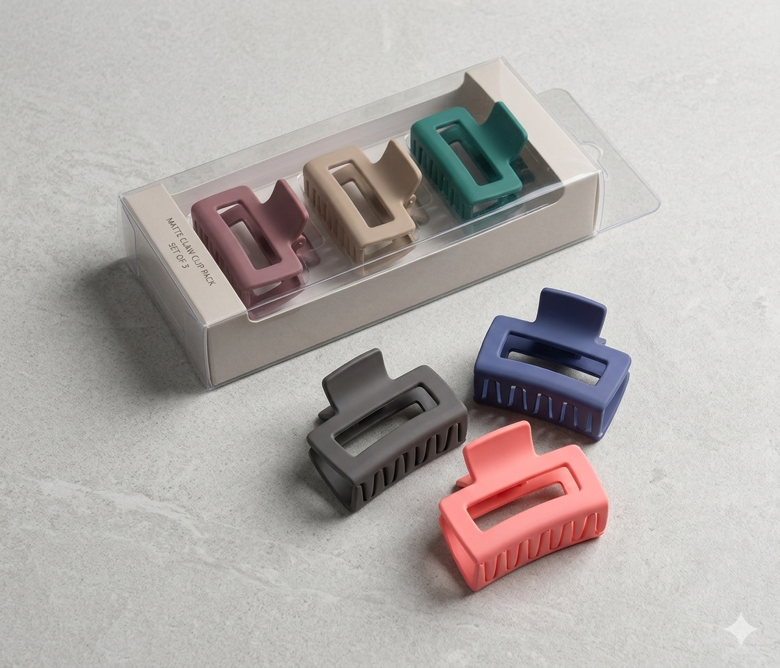 Matte Finish Rectangle Hair Claw Clip Set for Women | Multicolor Hair Accessories