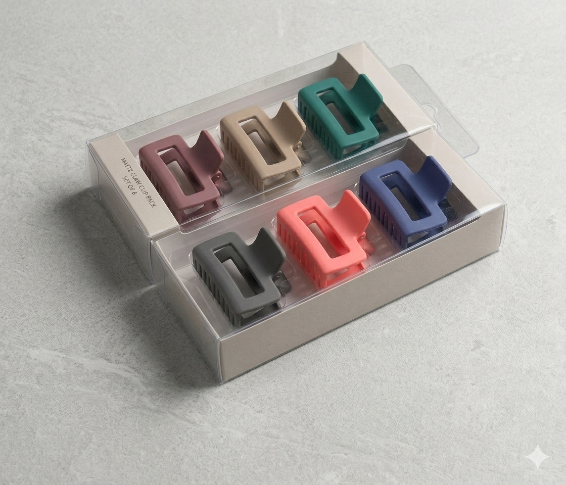 Matte Finish Rectangle Hair Claw Clip Set for Women | Multicolor Hair Accessories