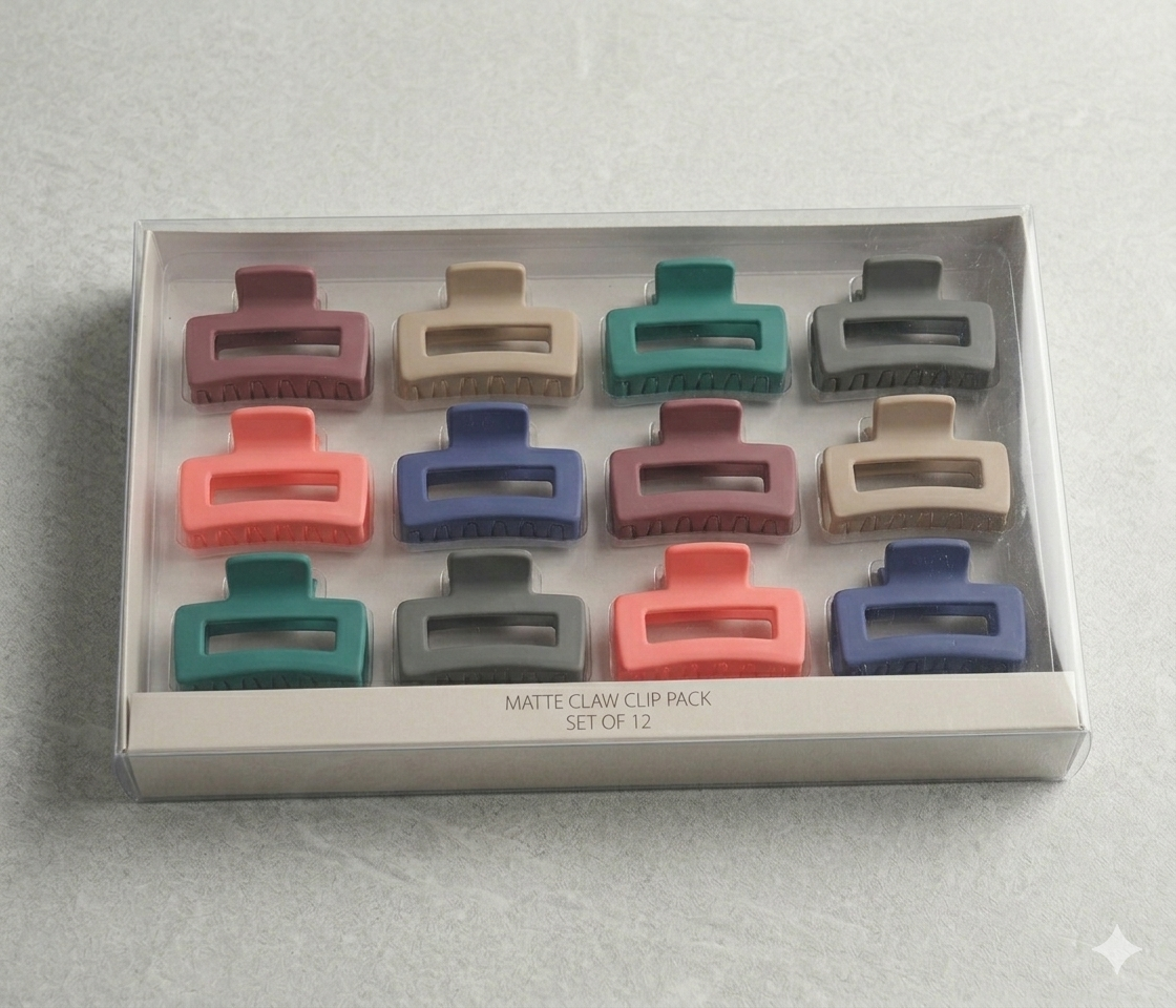 Matte Finish Rectangle Hair Claw Clip Set for Women | Multicolor Hair Accessories