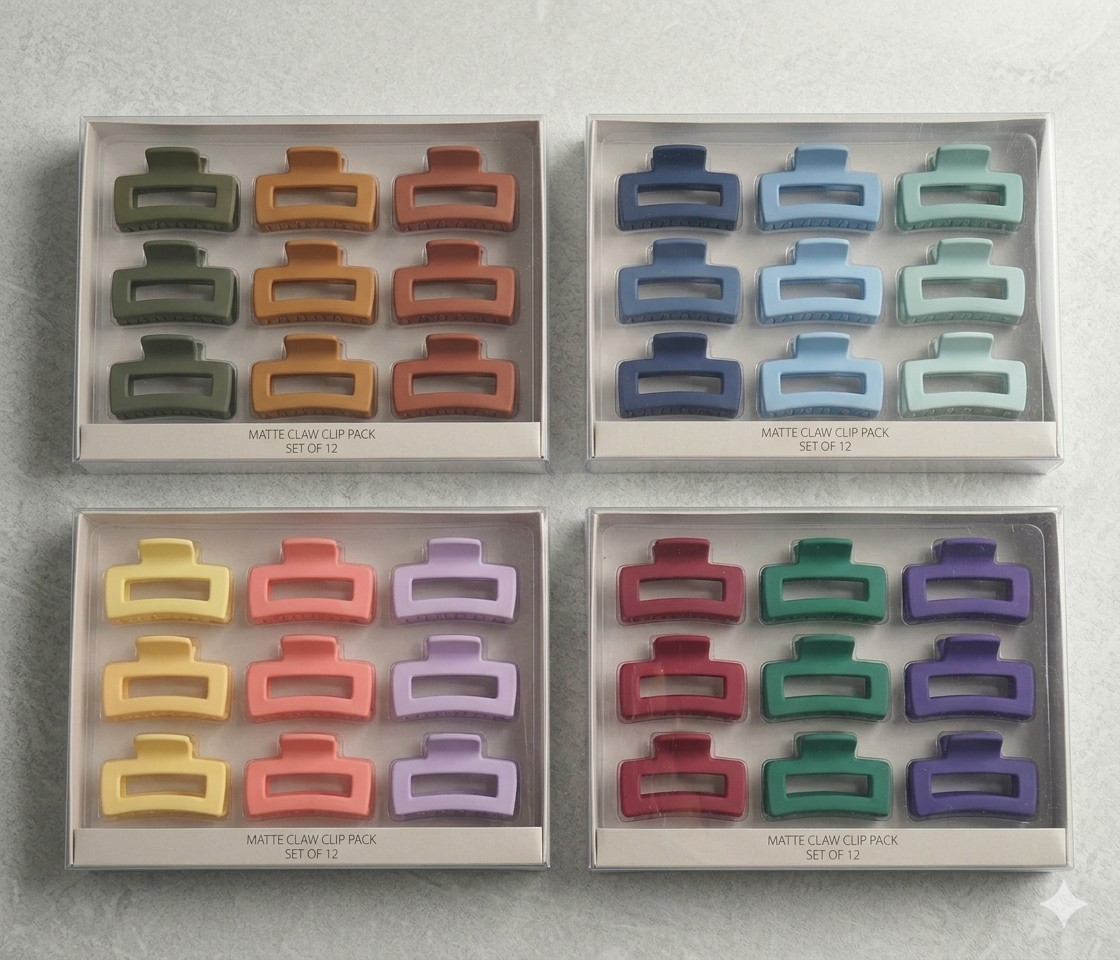 Matte Finish Rectangle Hair Claw Clip Set for Women | Multicolor Hair Accessories
