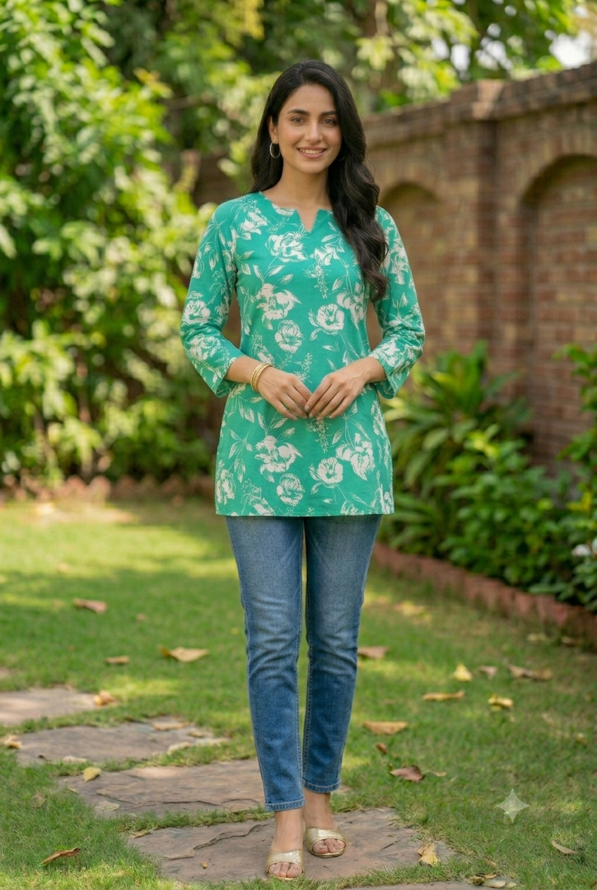 Mint Bloom Printed Cotton Top