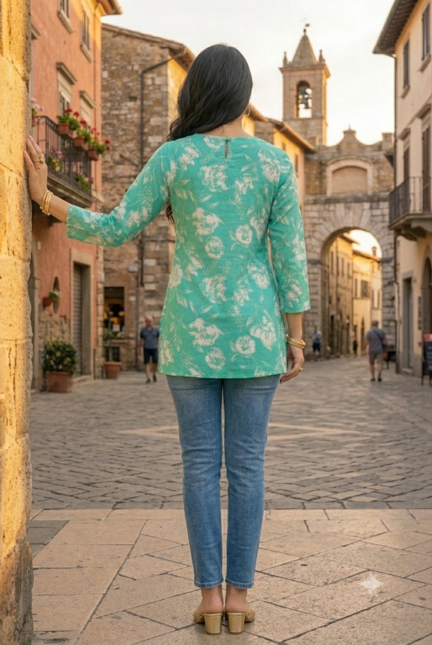 Mint Bloom Printed Cotton Top