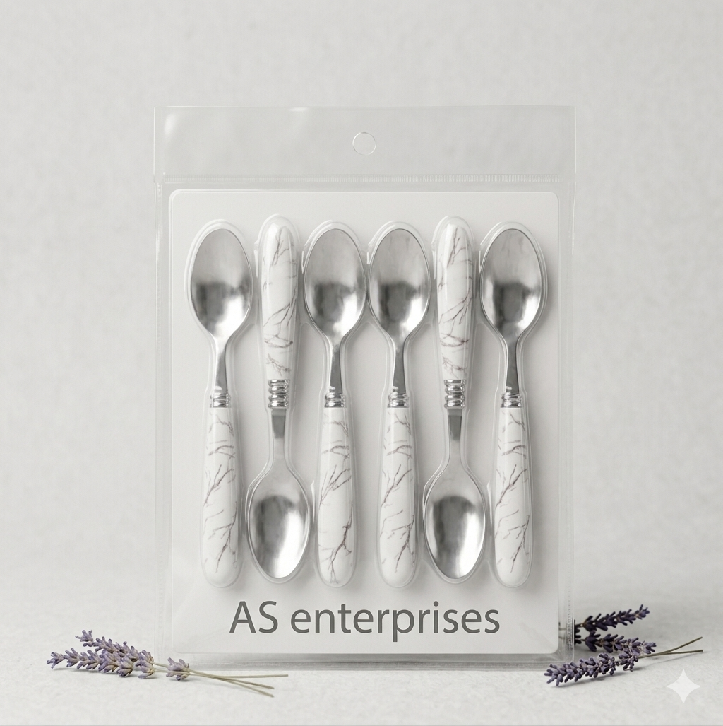 Elegant Marble Handle Tea Spoon Set (6 Pieces)