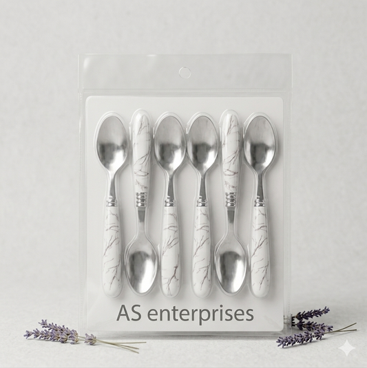 Elegant Marble Handle Tea Spoon Set (6 Pieces)