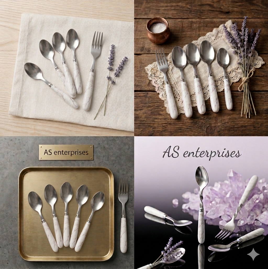 Elegant Marble Handle Tea Spoon Set (6 Pieces)