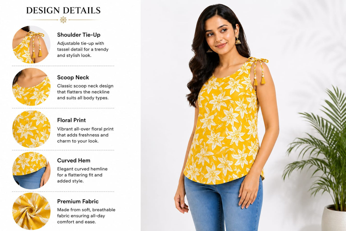 Sunny Bloom Floral Tie-Up Sleeveless Top for Women