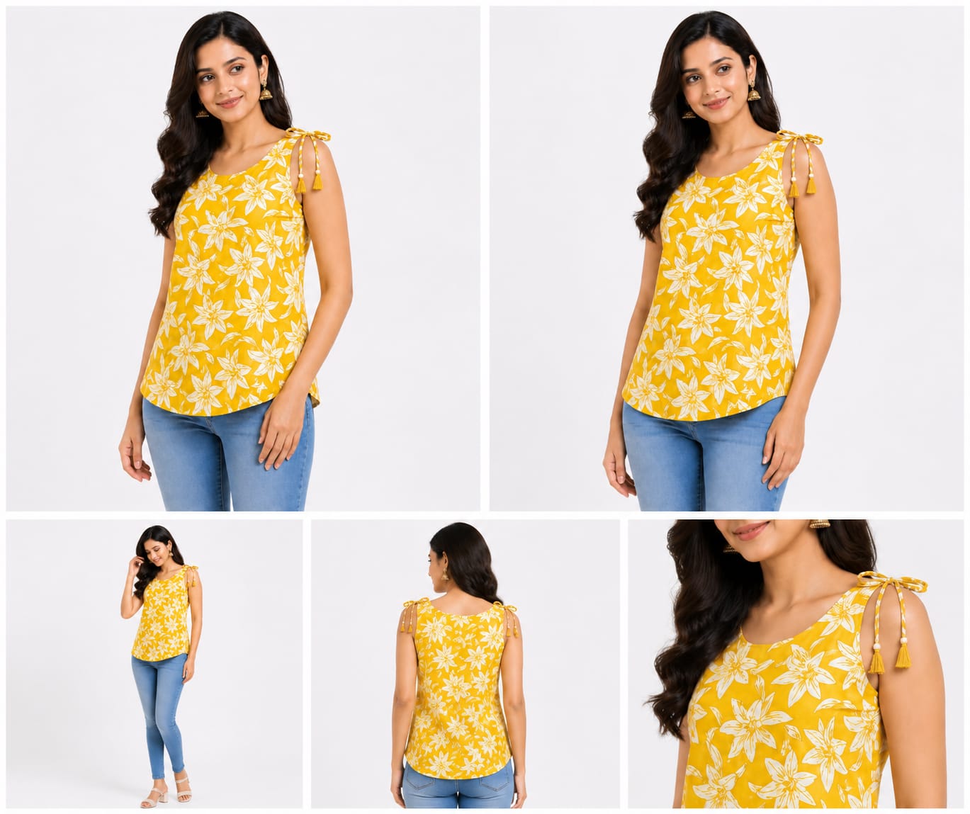 Sunny Bloom Floral Tie-Up Sleeveless Top for Women