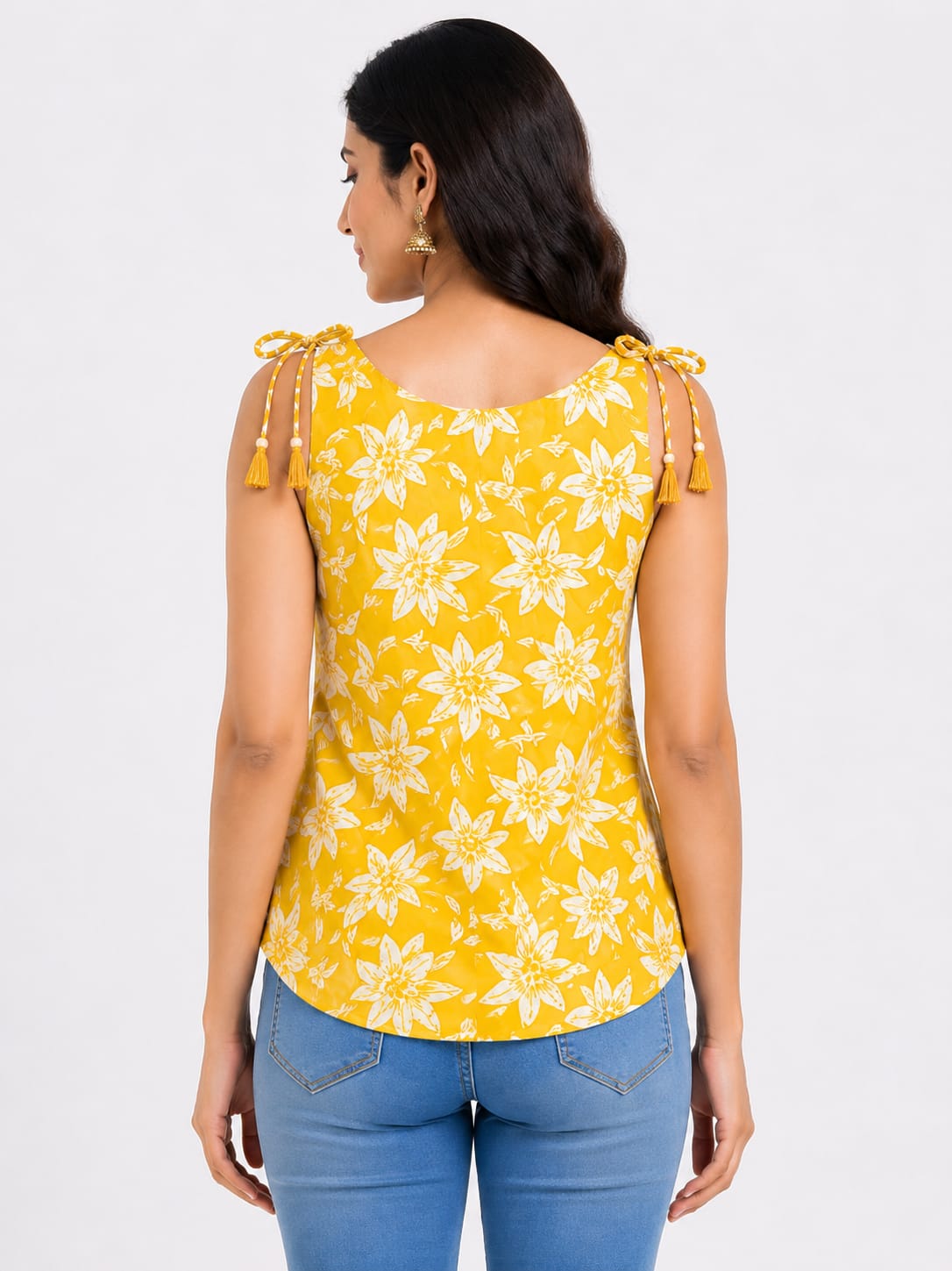 Sunny Bloom Floral Tie-Up Sleeveless Top for Women