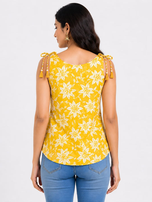 Sunny Bloom Floral Tie-Up Sleeveless Top for Women